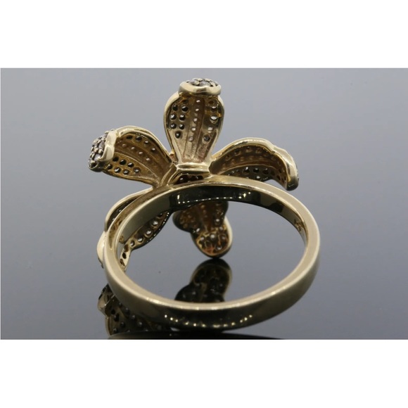 Statement BH Effy Flower Diamond Ring Brown & White 14k Yellow Gold 3D size 7.25 - Picture 9 of 10